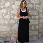 Kadın Askılı Yuvarlak Yakalı Cepli Yırtmaç Detaylı Viskon Elbise Ve Atlet Ikili Takım