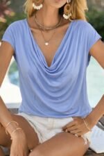 Kadın Kısa Kollu Degaje Yakalı Viskon Bluz