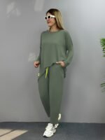 Kadın Iki Iplik Viskon Pamuk Kumaş Arma Detaylı Ikili Takım