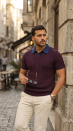 Erkek Desenli Kısa Kollu Triko Tişört - %100 Pamuk Akrilik - Görsel 6