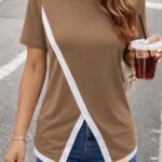 Kadın Kısa Kollu Bisiklet Yaka Viskon Bluz