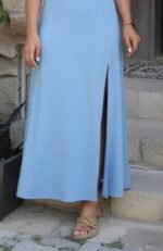 Kadın Askılı V Yakalı Yırtmaçlı Uzun Viskon Elbise - Görsel 3