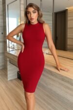 Kadın Omuzlardan Açık Bisiklet Yaka Janjan Krep Elbise - Görsel 3