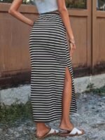 Kadın Yüksek Bel Yandan Yırtmaçlı Uzun Viskon Etek - Görsel 3