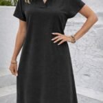 Kadın Kısa Kollu V Yaka Aerobin Kumaş Diz üstü Elbise