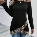 Kadın Tek O Uzdan Açık Askılı Uzun Kollu Leopar Detaylı Viskon Bluz