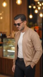 Erkek Scuba Süet Kumaş Bomber Hırka - Görsel 4