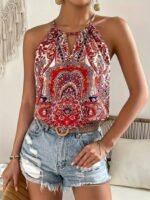 Kadın Halter Kollu Damla Detaylı Desenli Süprem Bluz - Görsel 3