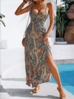 Kadın Ip Askılı Arkadan çapraz Kesim Detaylı Uzun Desenli Süprem Elbise - Görsel 5