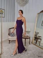 Kadın Omuz Askılı Derin Yırtmaç Detay Maxi Boy Elbise - Görsel 4