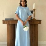 Bebe Mavi Pileli Bisiklet Yaka Elbise