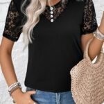 Kadın Kısa Kollu V Yakalı önden Düğmeli Viskon Bluz