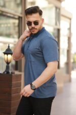 Erkek Yakalı Mini Jakarlı Kısa Kollu T-shirt - Görsel 2