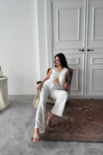 KETEN TEK DÜĞME YELEK-PANTOLON TAKIM - Beyaz