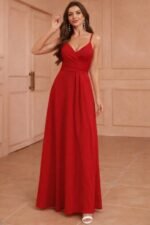 Kadın Ip Askılı Kruvaze Yakalı Yırtmaçlı Uzun Ithal Krep Elbise