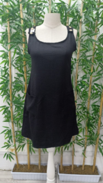 Kadın Kolsuz Kalın Askılı Düğme Detay Cepli Keten Elbise - Görsel 5