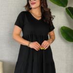 Kadın Kısa Kollu V Yakalı Viskon Elbise