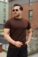 Erkek Fitilli Bisiklet Yaka Triko Tişört