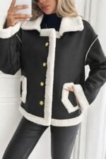 Kadın Uzun Kollu Yakalı önden Düğmeli Cep Detaylı Süet Ceket - Görsel 3