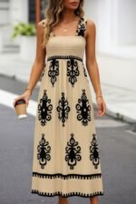 Kadın Askılı Kare Yaka Gipe Detaylı Desenli Suprem Elbise - Görsel 7