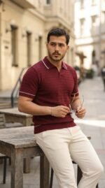 Erkek Zikzak Dokulu Yakalı Kısa Kollu Triko - Görsel 4