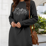 Kadın Uzun Kollu Bisiklet Yaka Kısa Viskon Iki Iplik Elbise