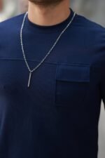 Erkek Cepli Kolyeli Kısa Kollu örme Kumaş Tişört - Görsel 3