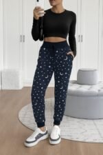 Kadın Yüksek Bel Bağcıklı Desenli Iki Iplik Pantolon - Görsel 4