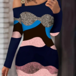 Kadın Uzun Kollu Tek Omuzu Askı Toka Detaylı Kısa Dalgıç Elbise