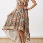 Kadın Askılı Derin Göğüs Detaylı Asimetrik Detaylı Süprem Elbise