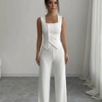 Kadın Düğmeli Bürümcük Kumaş Takım