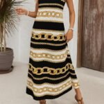 Kadın Ip Askılı Geniş V Yakalı Desenli Süprem Elbise