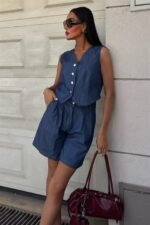 Gümüş Düğmeli Yelek Ve Şort Tensel Takım 10174 - Görsel 3