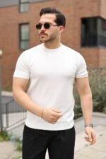 Erkek Fitilli Bisiklet Yaka Triko Tişört