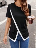 Kadın Kısa Kollu Bisiklet Yaka Viskon Bluz - Görsel 4