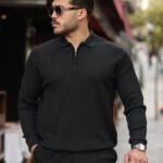 Erkek Selanik örme Yakalı Uzun Kollu Triko