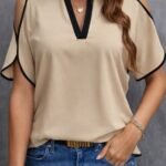 Kadın Kısa Kollu V Yakalı Ithal Krep Bluz