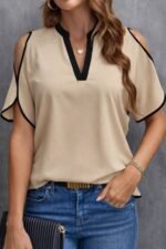 Kadın Kısa Kollu V Yakalı Ithal Krep Bluz