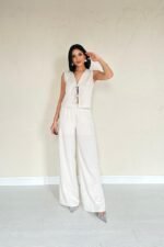 Bej Önü Fiyonklu Keten Takım