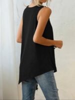 Kadın Askılı Yuvarlak Yakalı Asimetrik Kesim Detaylı Viskon Bluz - Görsel 4