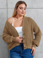 Kadın Beş Düğme Büyük Beden Triko Hırka - Görsel 3