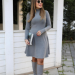 Kadın Uzun Kollu Balıkçı Yaka Salaş Kusa Akrilik Elbise