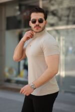 Erkek Hakim Yaka Dokuma Pamuklu Kumaş Kısa Kollu T-shirt - Görsel 2