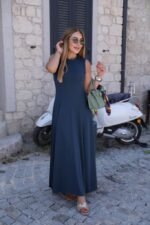 Kadın Sıfır Kollu Bisiklet Yaka Viskon Elbise - Görsel 2