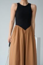 İki Renkli Elbise - Siyah-Taba - Görsel 4