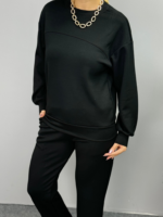 Kadın Uzun Kollu Bisiklet Yaka Viskon Iki Iplik Bluz Ve Pantolon Ikili Takım - Görsel 3