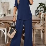 Kadın Kısa Kollu V Yakalı Aerobin Bluz Ve Pantolon Ikili Takım