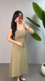 Kadın Askılı Yuvarlak Yaka Süprem Kumaş Elbise - Görsel 2