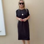 Kadın Kısa Kollu şerit Detay Midi Boy Elbise