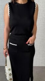 Kadın Modal Kumaş Cepli Yırtmaç Detay Etekli Ikili Takım - Görsel 2